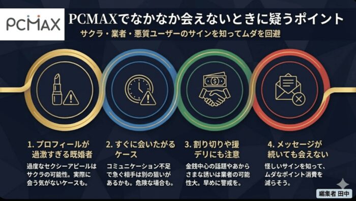 PCMAXでなかなか会えないときに疑うポイント
