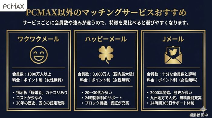 PCMAX以外のマッチングサービスおすすめ