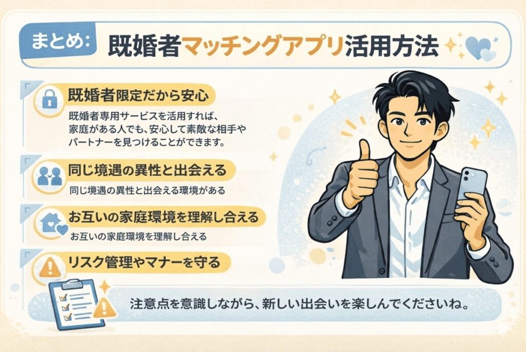 まとめ：既婚者マッチングアプリ活用方法