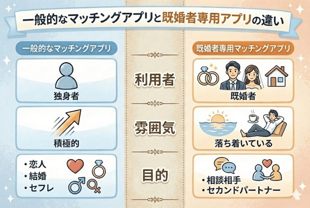 普通のマッチングアプリと既婚者専用アプリの大きな違い