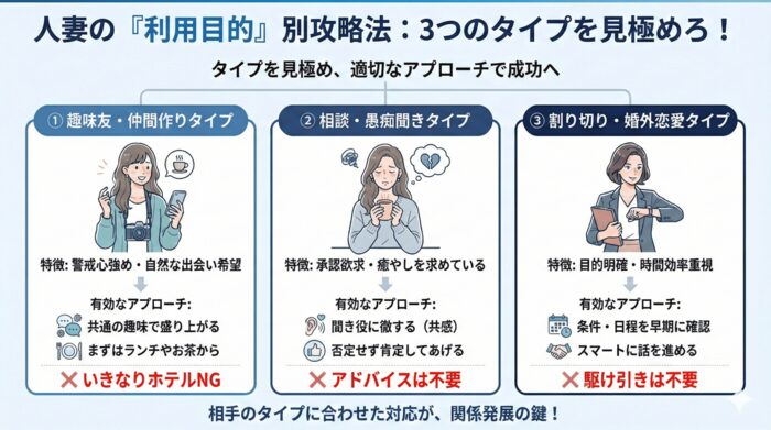 人妻の「利用目的」を見極めろ！タイプ別攻略法